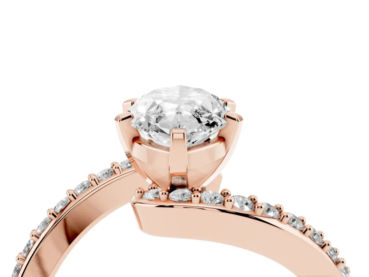 Marquise Cut Solitaire Twist Band with Pave Set Diamonds and Four-Prong Setting Rose gold