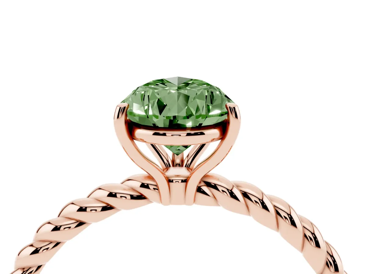 Fancy Green Pear Cut Solitaire Twist Band Ring with Four-Prong Setting Rose gold