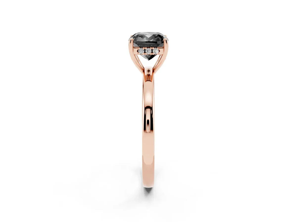 Fancy Black Cushion Cut Solitaire Diamond Ring with Prong Setting and Plain Band Rose gold