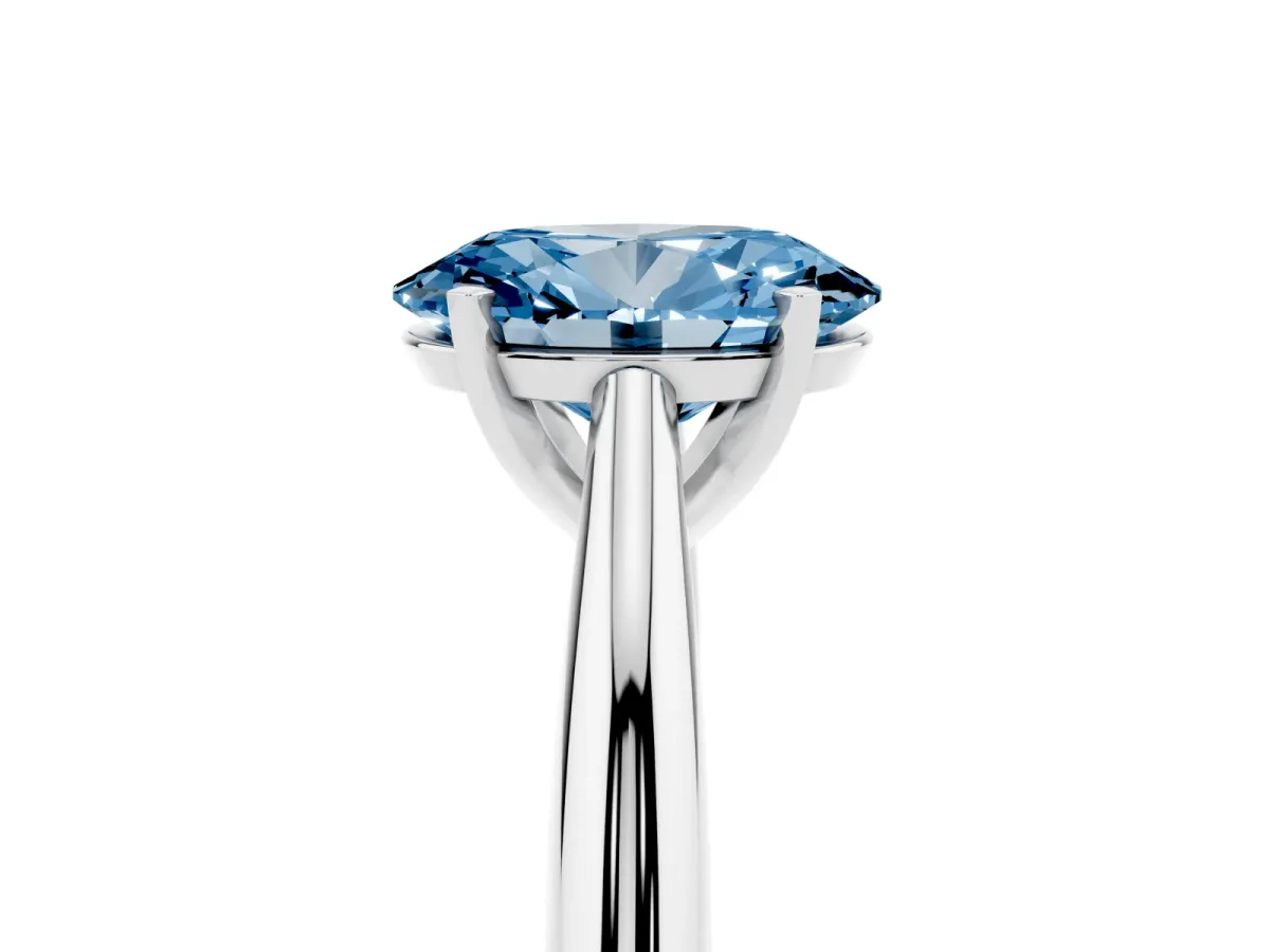 Fancy Blue Oval Cut Diamond Solitaire Engagement Ring with Cathedral Setting and Four-Prong Mount Silver