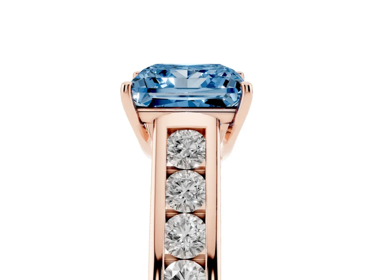 Fancy Blue Princess Cut Brilliant Channel-Set Solitaire Ring with Four-Prong Setting Rose gold