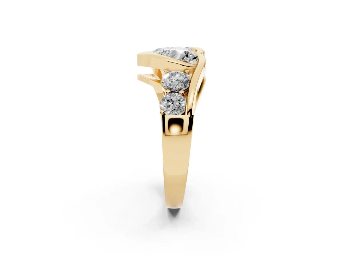 Bezel Set Heart Cut Diamond Bypass Ring with Round Accents Yellow gold