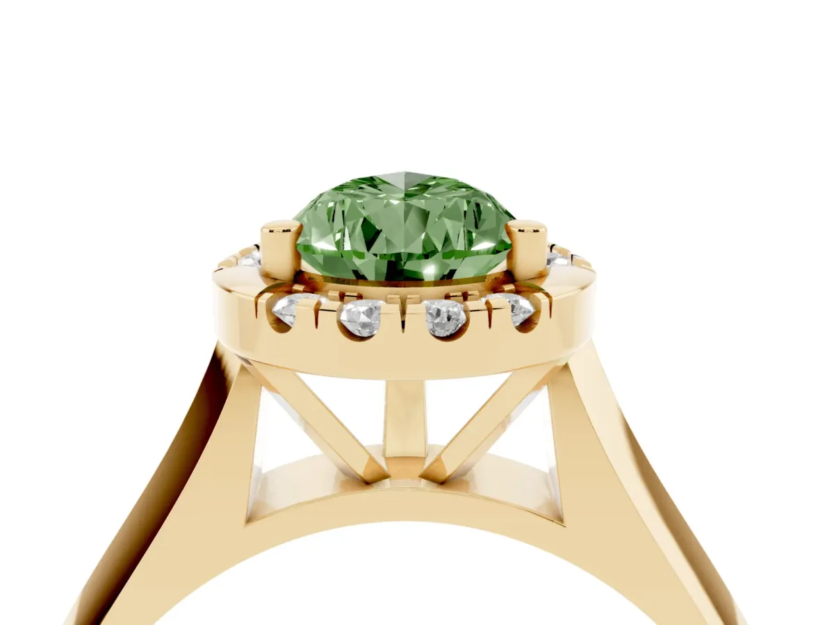 Fancy Green Pear Cut Cut Halo Solitaire Engagement Ring with Square Band and Four-Prong Setting Yellow gold