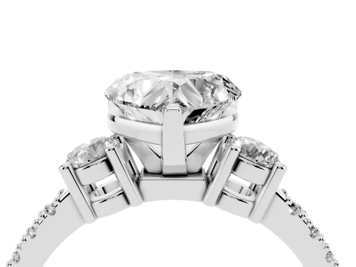Heart Cut Three-Stone Diamond Pavé Band with Prong Setting Silver