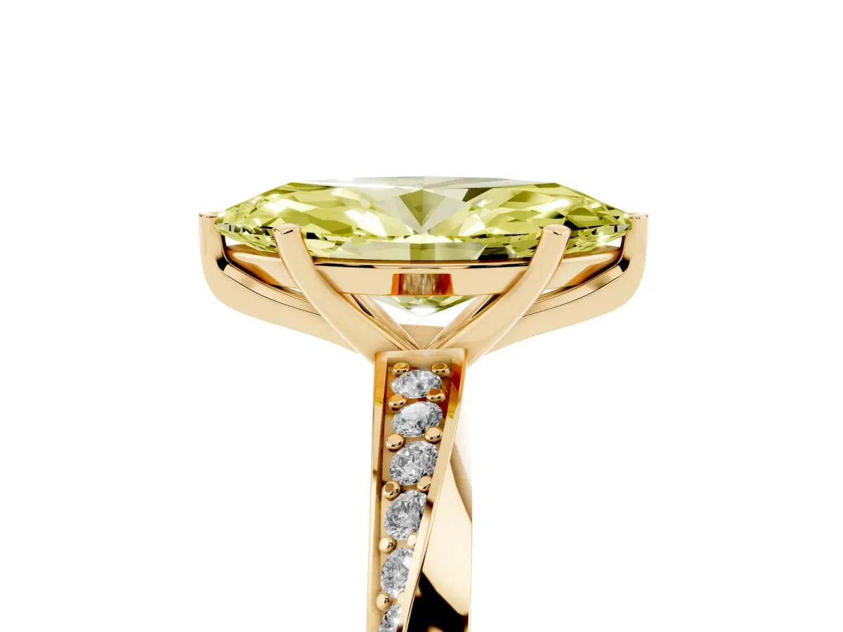 Fancy Yellow Marquise Cut Diamond Engagement Ring with Side Stone Accents and Four-Prong Setting Yellow gold