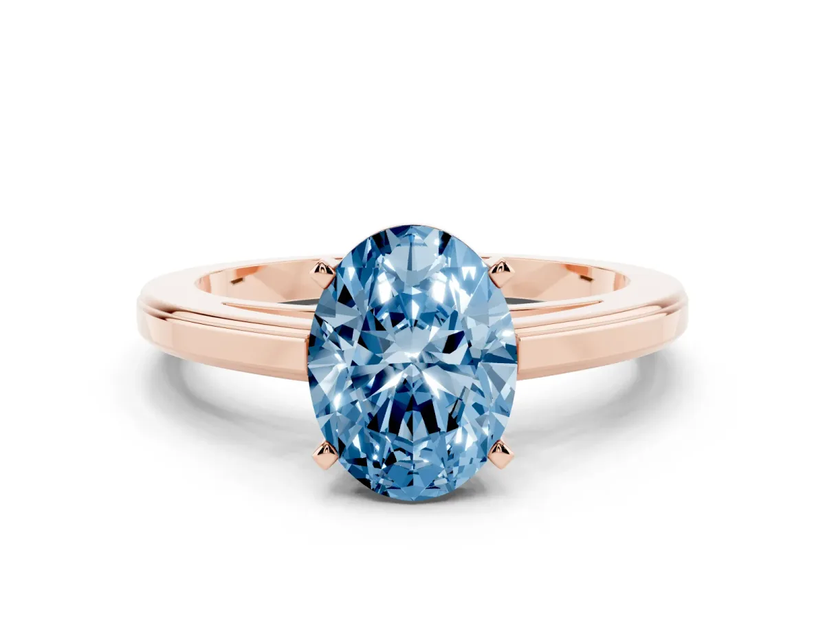 Fancy Blue Oval Cut Solitaire Diamond Ring with Four-Prong Setting and Classic Band Rose gold
