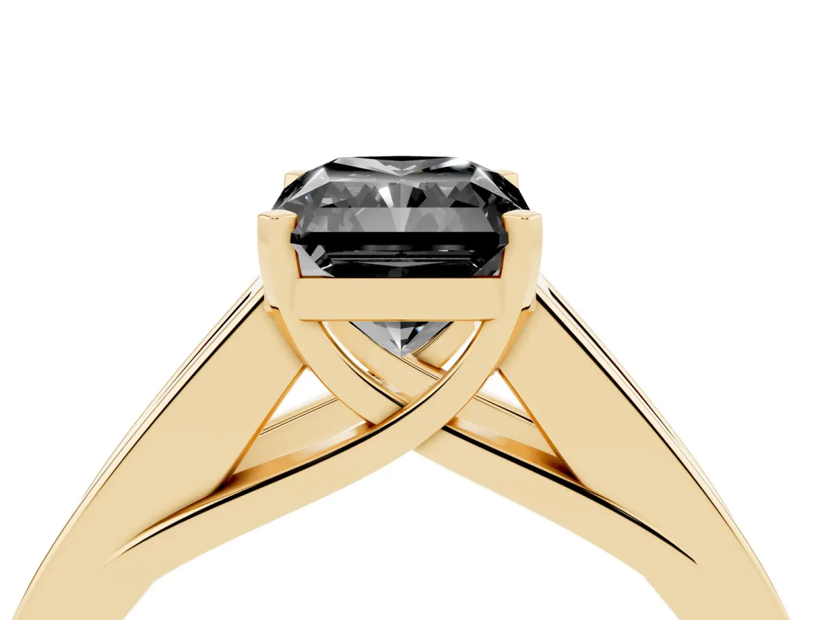 Fancy Black Radiant Cut Cut Channel Set Solitaire Ring with Four-Prong Setting Yellow gold