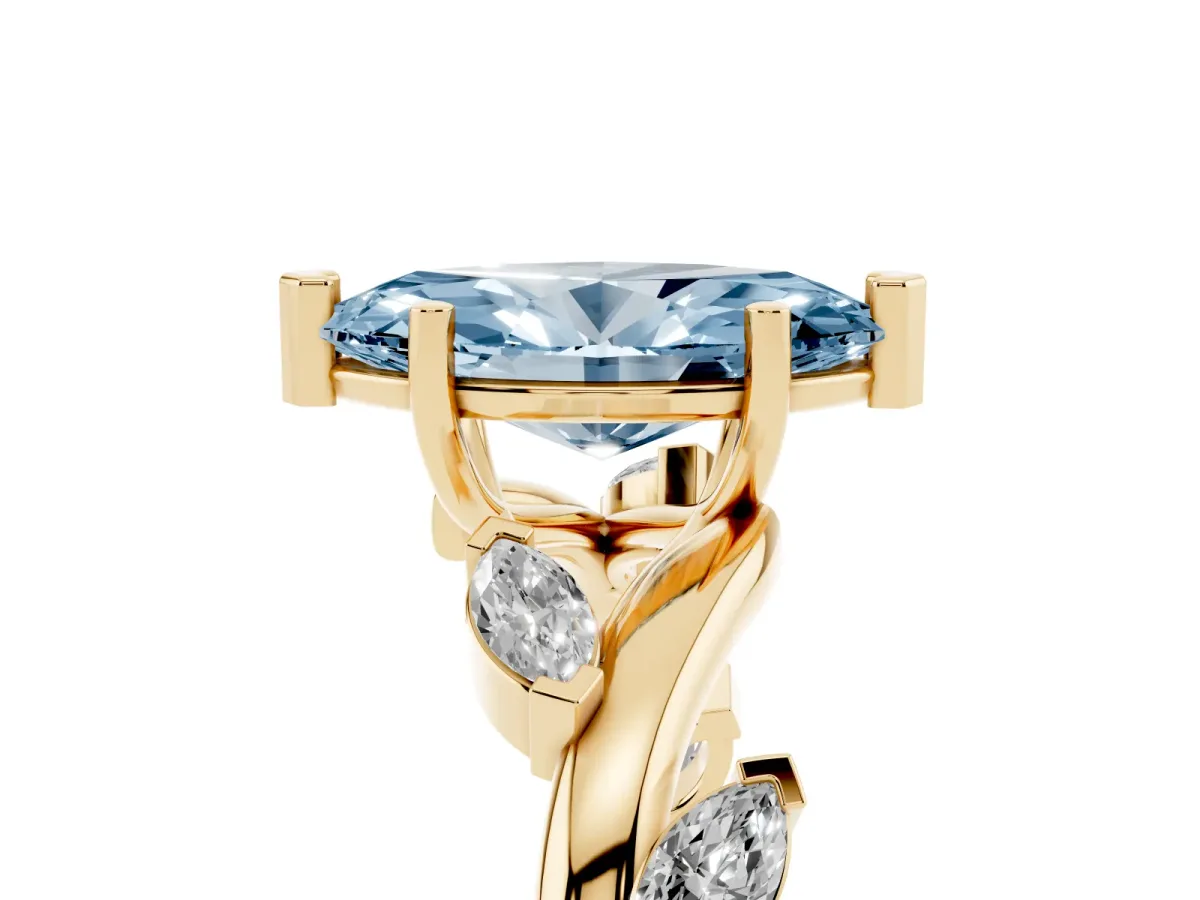 Fancy Blue Marquise Cut Solitaire Twisted Band Marquise Accent Prong Setting Ring Yellow gold
