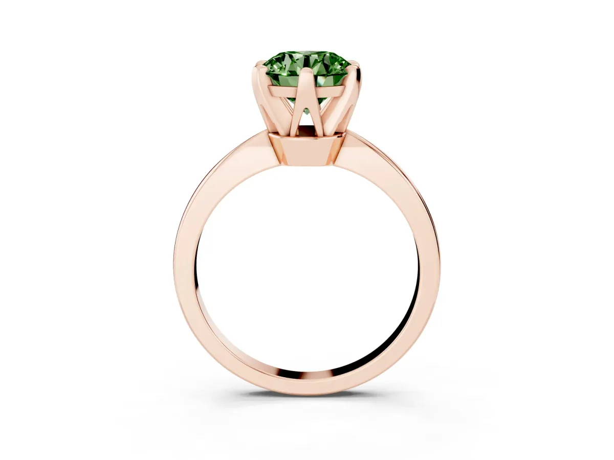 Fancy Green Round Cut Solitaire Engagement Ring with Six-Prong Setting and Tapered Band Rose gold