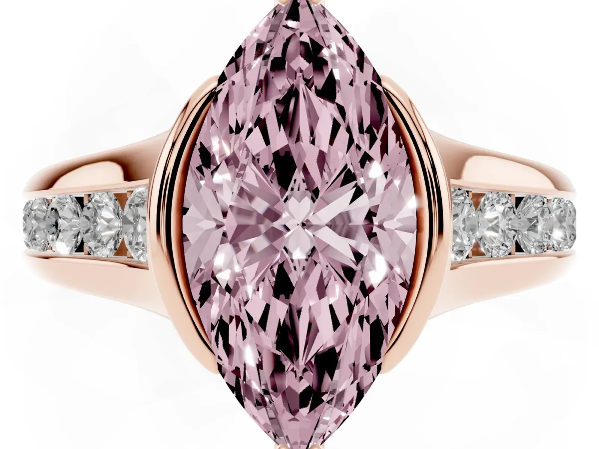 Fancy Pink Marquise Cut Solitaire Bezel-Set Diamond Ring with Channel-Set Band Rose gold