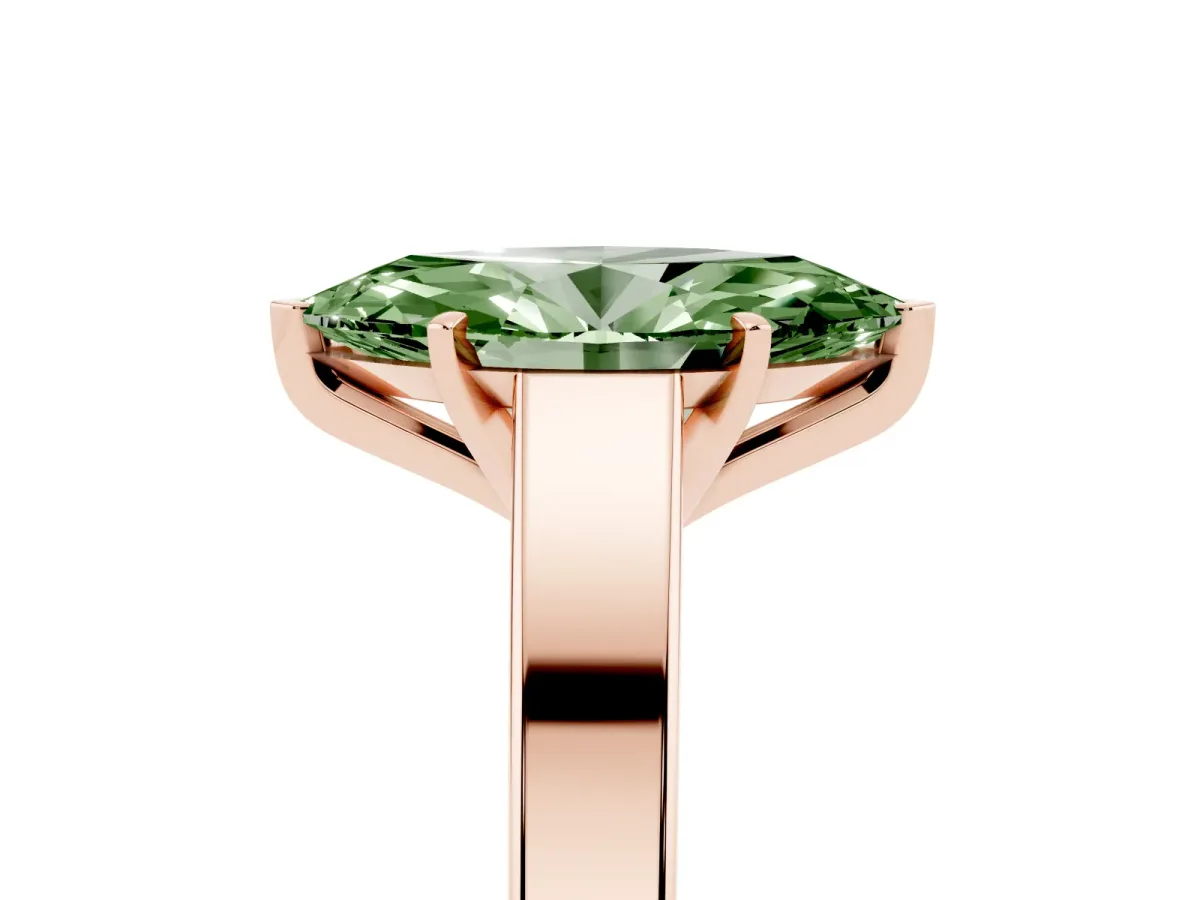 Fancy Green Marquise Cut Solitaire Engagement Ring with Four-Prong Setting and Tapered Band Rose gold