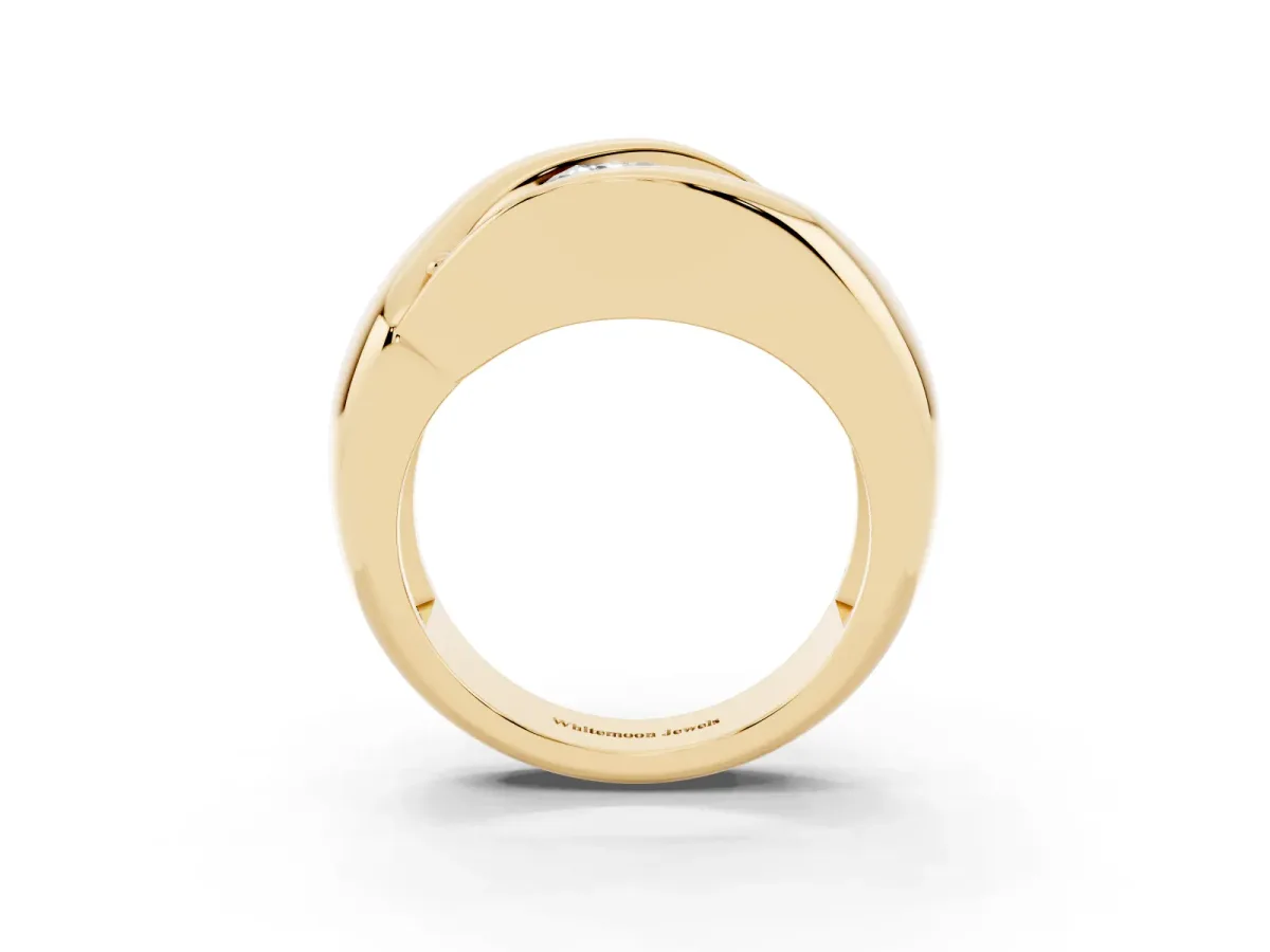 Channel Set Radiant Cut Diamond Crossover Band Yellow gold