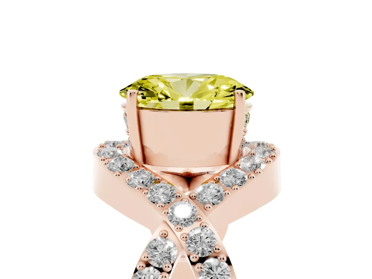 Fancy Yellow Oval Cut Solitaire Twist Band Pavé Diamond Engagement Ring Rose gold