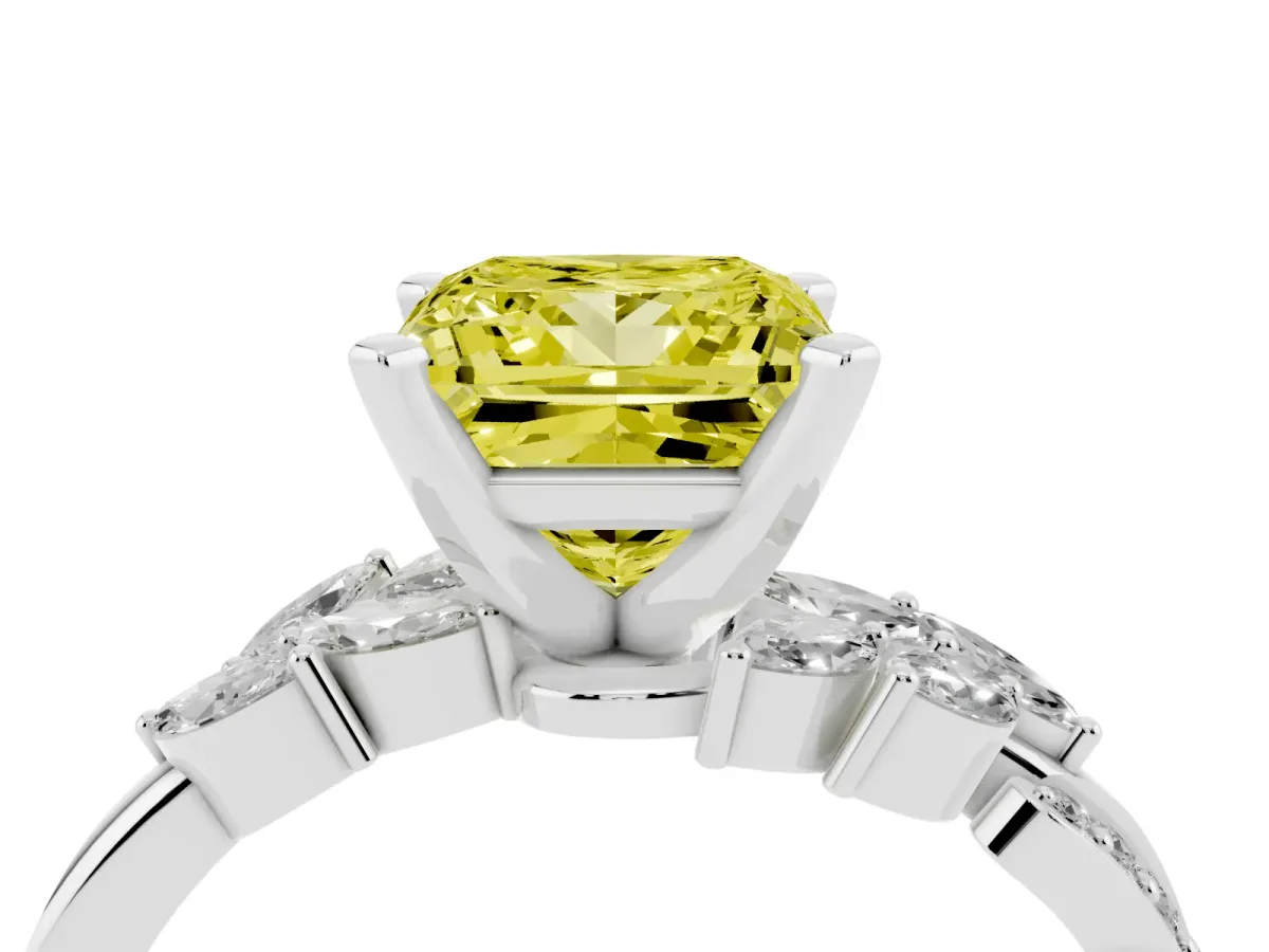 Fancy Yellow Princess Cut Solitaire Marquise Twist Band with Six-Prong Setting Silver