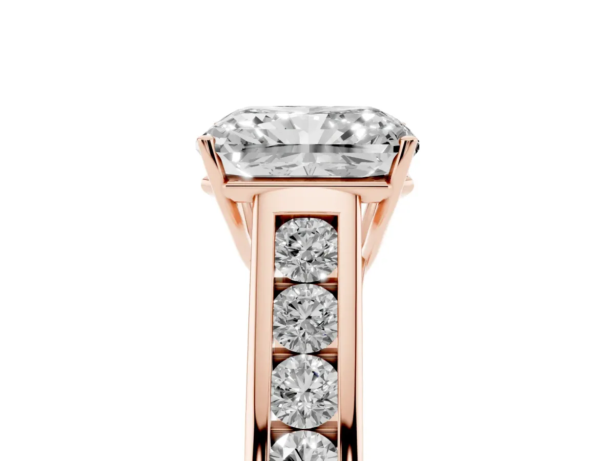 Radiant Cut Brilliant Channel-Set Solitaire Ring with Four-Prong Setting Rose gold