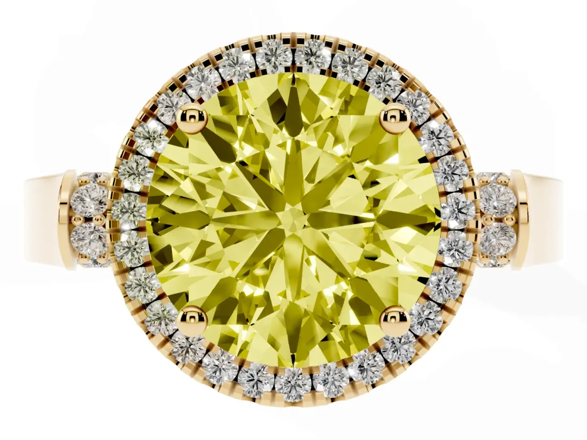 Fancy Yellow Round Cut Halo Pave Split Shank Prong Setting Ring Yellow gold