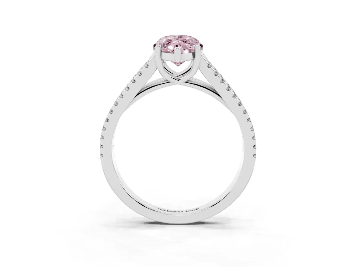 Fancy Pink Marquise Cut Diamond Solitaire Engagement Ring with Split Shank Pavé Band Silver