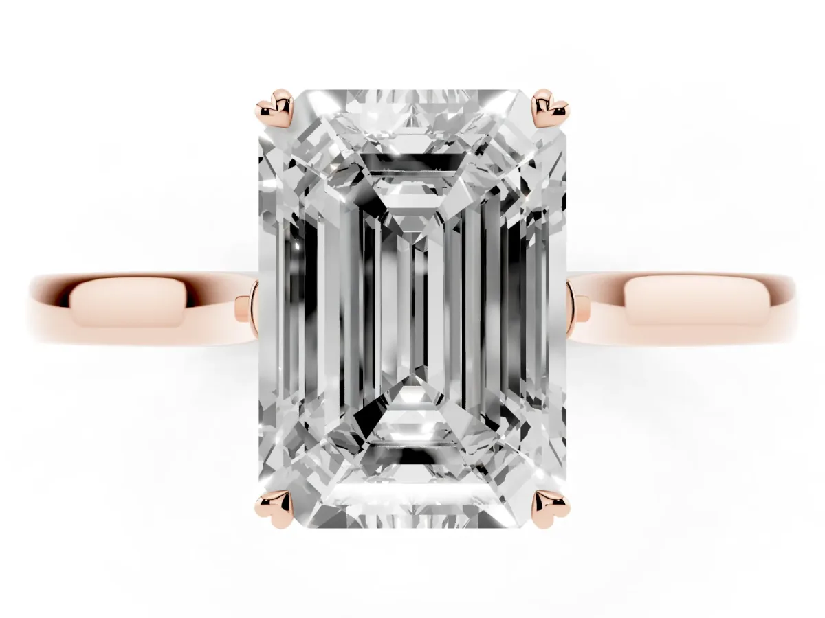 Emerald Cut Solitaire Heart Prong Engagement Ring with Tapered Band Rose gold