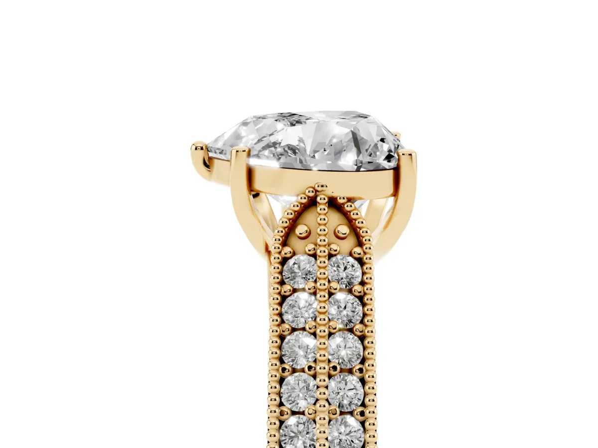 Heart Cut Cut Pave Split Shank Engagement Ring with Four-Prong Setting Yellow gold