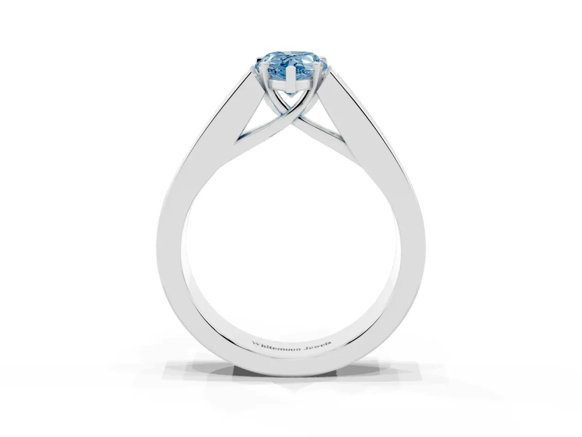 Fancy Blue Pear Cut Cut Channel Set Solitaire Ring with Four-Prong Setting Platinum