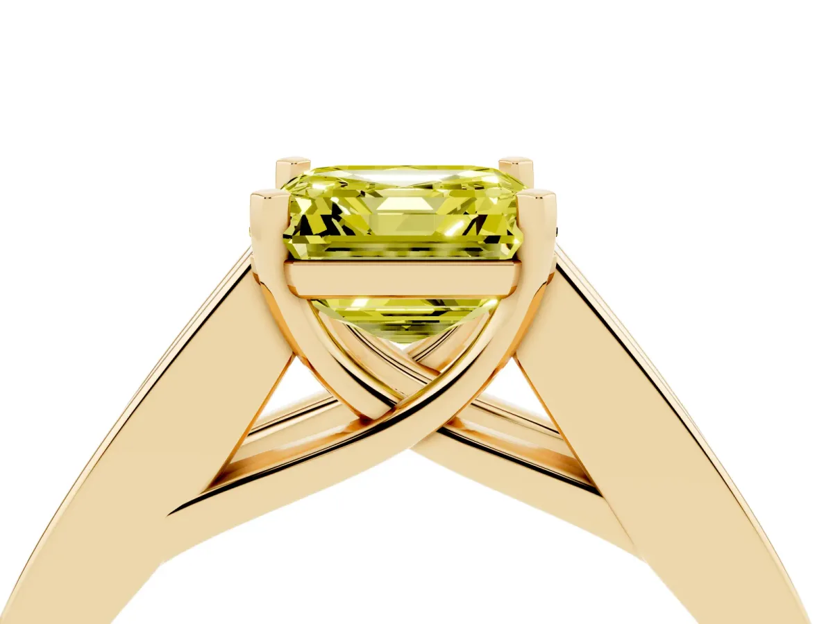 Fancy Yellow Asscher Cut Cut Channel Set Solitaire Ring with Four-Prong Setting Yellow gold