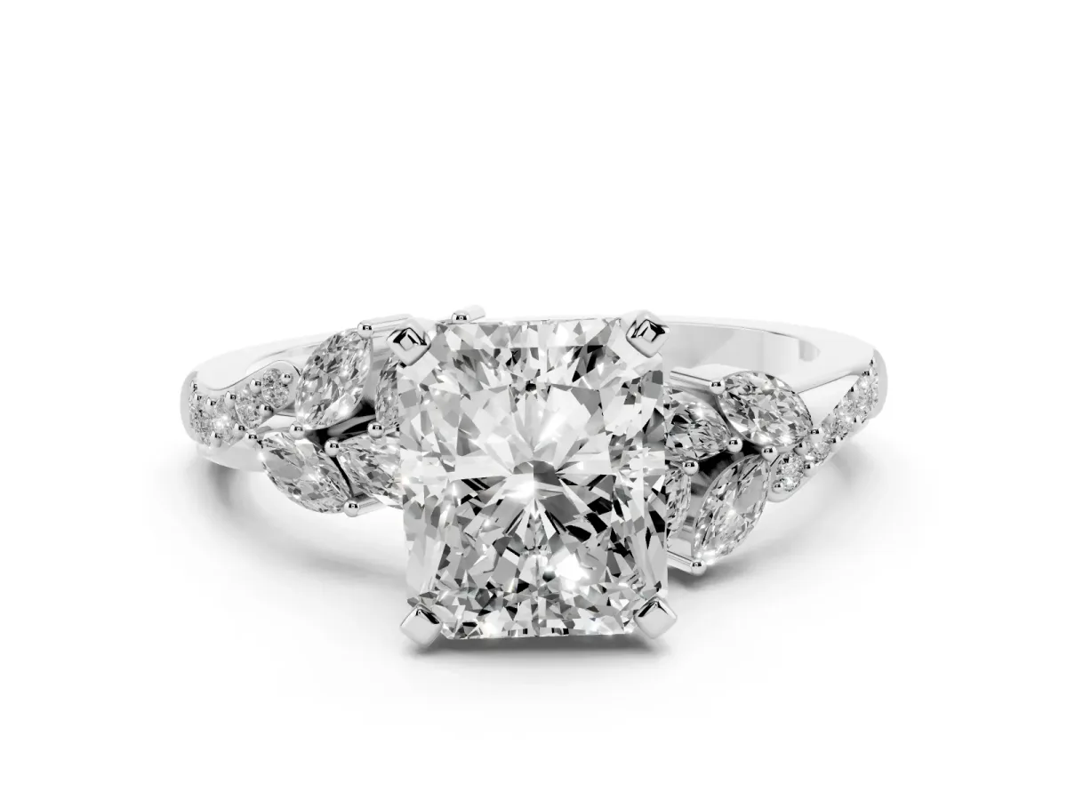 Radiant Cut Solitaire Marquise Twist Band with Six-Prong Setting Silver