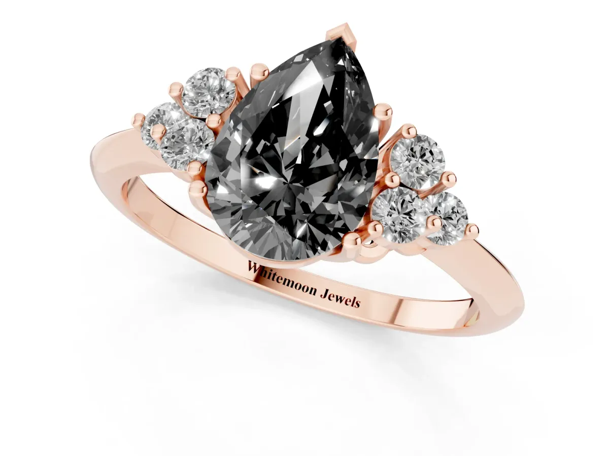 Fancy Black Pear Cut Cut Diamond Cluster Ring with Solitaire Band and Four-Prong Setting Rose gold