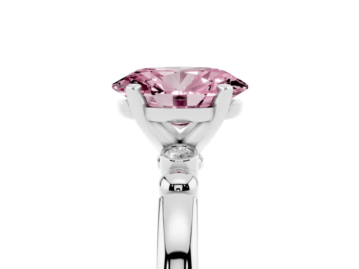 Fancy Pink Oval Cut Solitaire Beaded Band with Four-Prong Setting Platinum