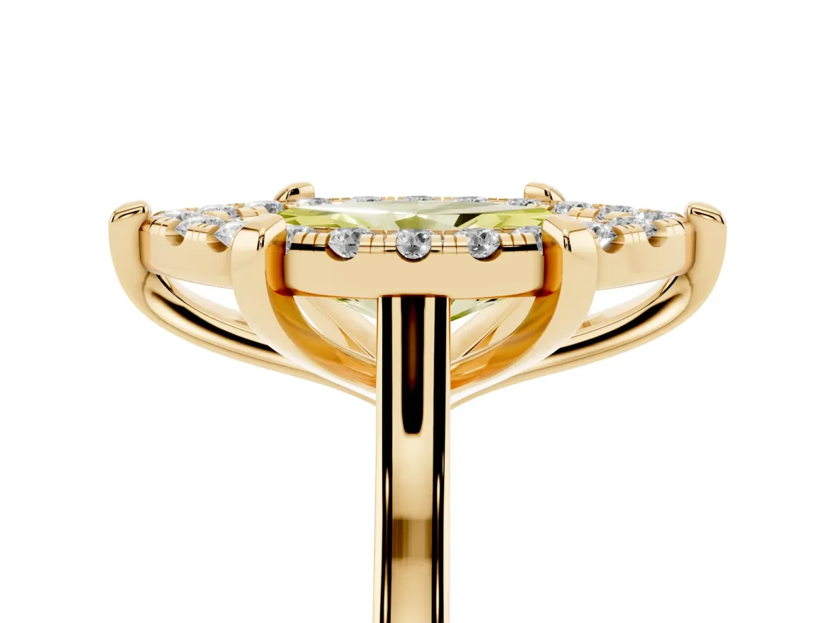Fancy Yellow Marquise Cut Diamond Cluster Halo Solitaire with Four-Prong Setting Yellow gold