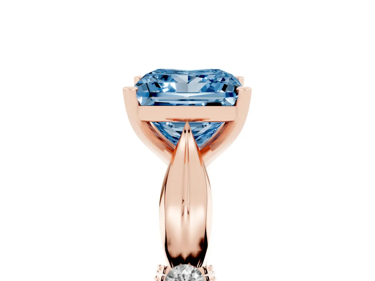 Fancy Blue Princess Cut Solitaire Diamond Twisted Band with Four-Prong Setting Rose gold