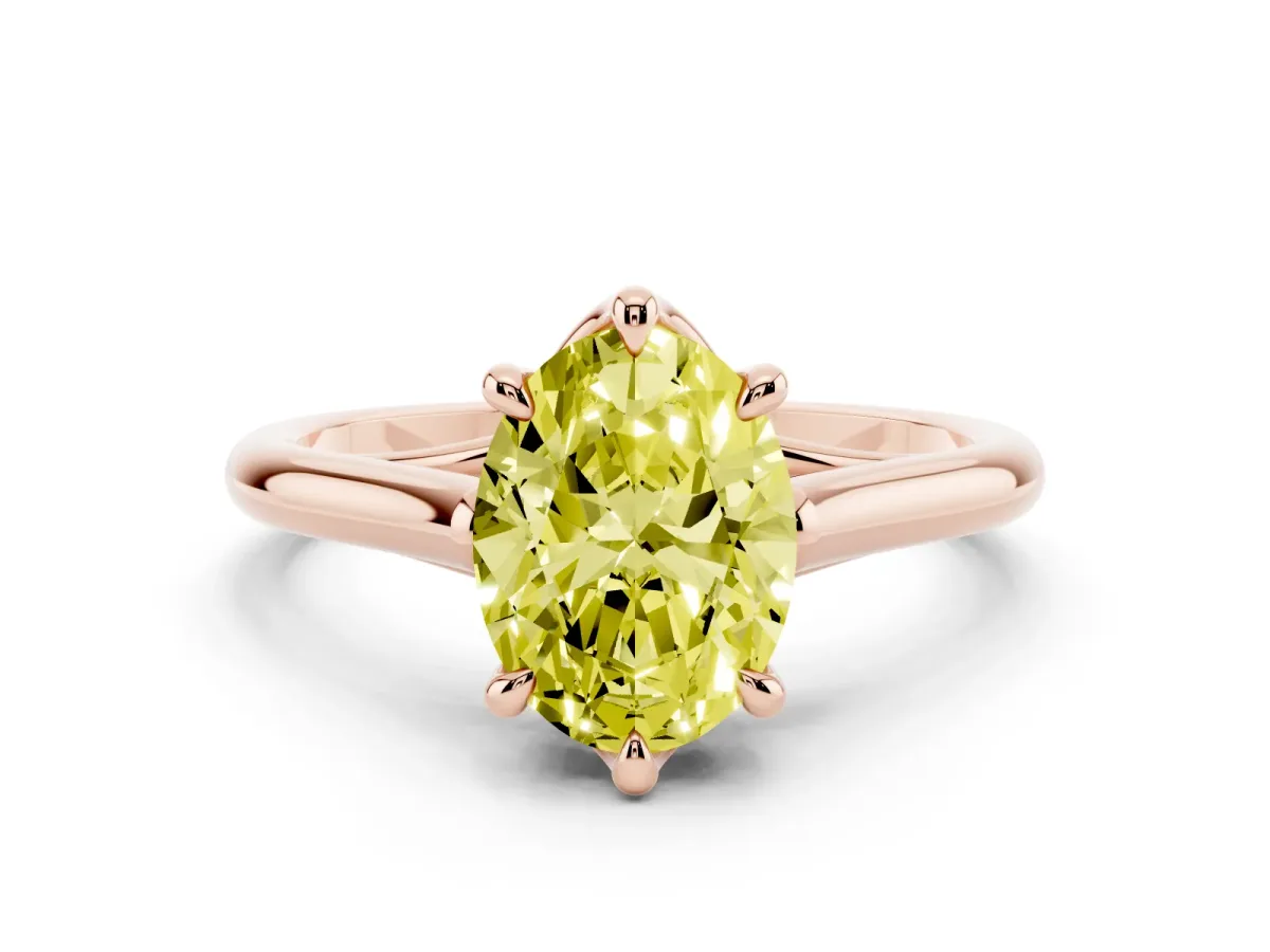 Fancy Yellow Oval Cut Solitaire Engagement Ring with Six-Prong Setting and Classic Band Rose gold