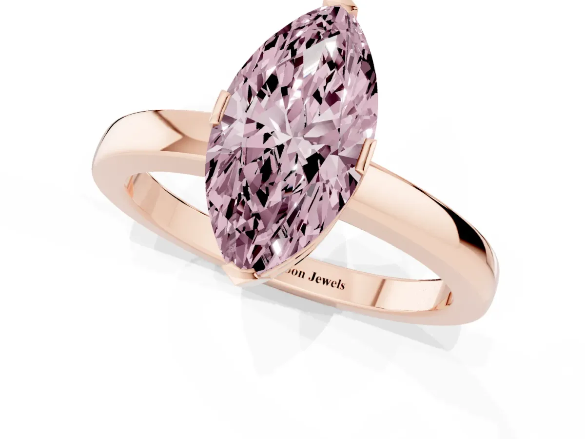 Fancy Pink Marquise Cut Cut Solitaire Ring with Four-Prong Setting and Classic Band Rose gold