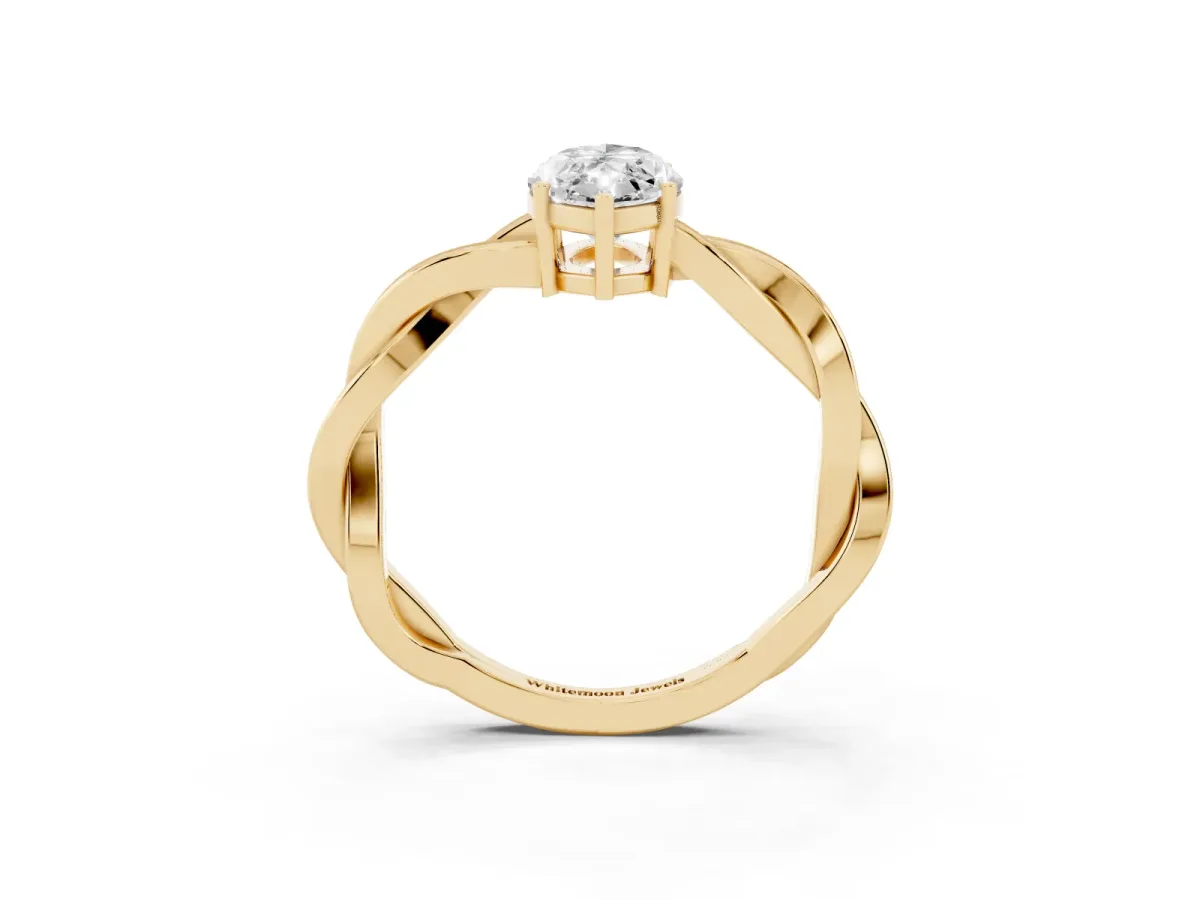 Marquise Cut Solitaire Twisted Pave Diamond Ring with Four-Prong Setting Yellow gold