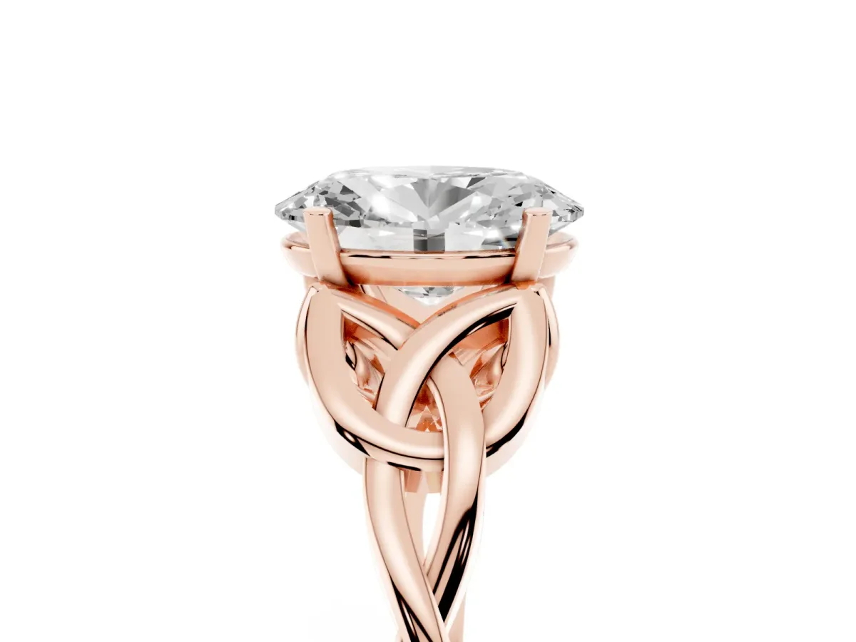Oval Cut Diamond Solitaire Engagement Ring with Celtic Knot Band and Four-Prong Setting Rose gold