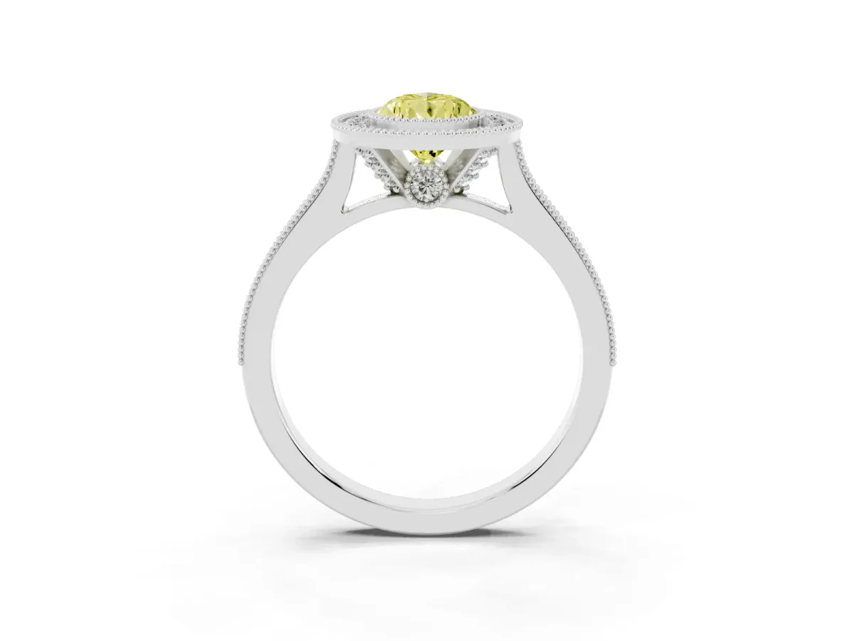 Fancy Yellow Halo Pear Cut-Cut Diamond Pave Band Milgrain Prong Setting Ring Platinum