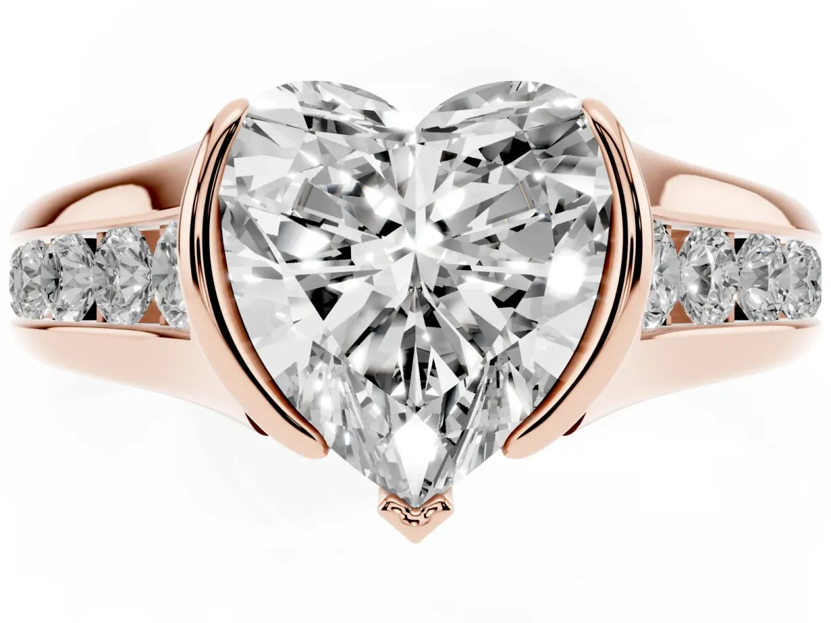 Heart Cut Solitaire Bezel-Set Diamond Ring with Channel-Set Band Rose gold