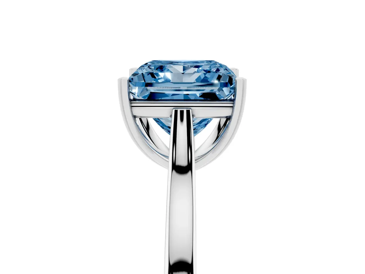 Fancy Blue Princess Cut Solitaire Heart Prong Engagement Ring with Tapered Band White gold