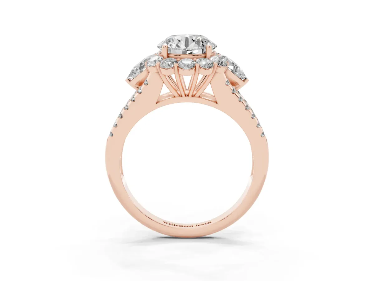 Round Cut Halo Split Shank Diamond Engagement Ring with Prong Setting Rose gold