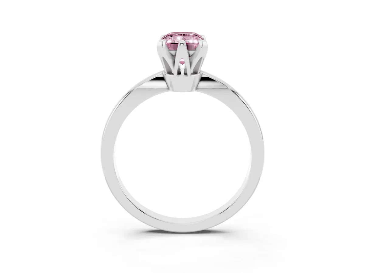 Fancy Pink Emerald Cut Solitaire Engagement Ring with Six-Prong Setting and Tapered Band Platinum