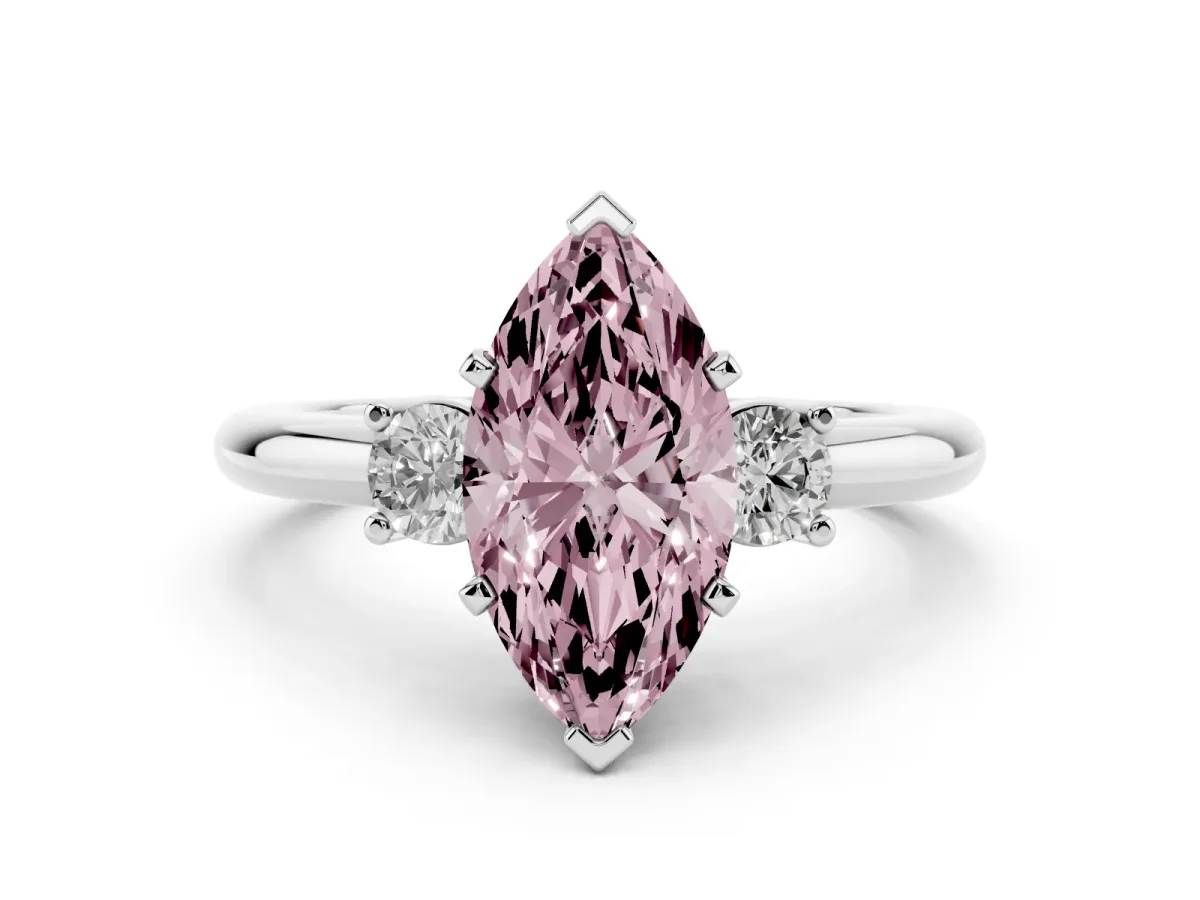 Fancy Pink Three-Stone Marquise Cut Cut Diamond Solitaire with Prong Setting and Classic Band Silver