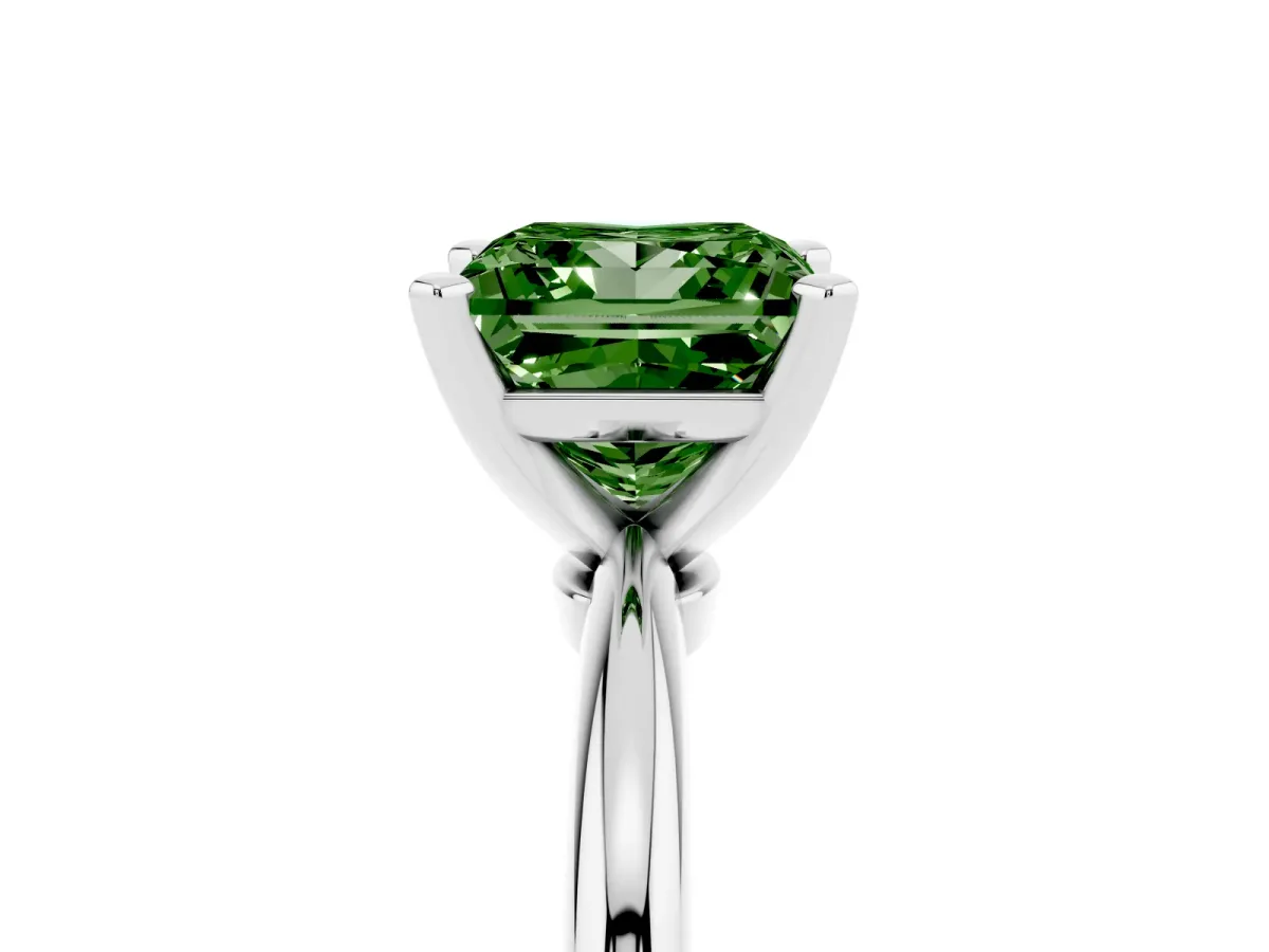 Fancy Green Princess Cut Diamond Solitaire Ring with Prong Setting and Classic Band Silver