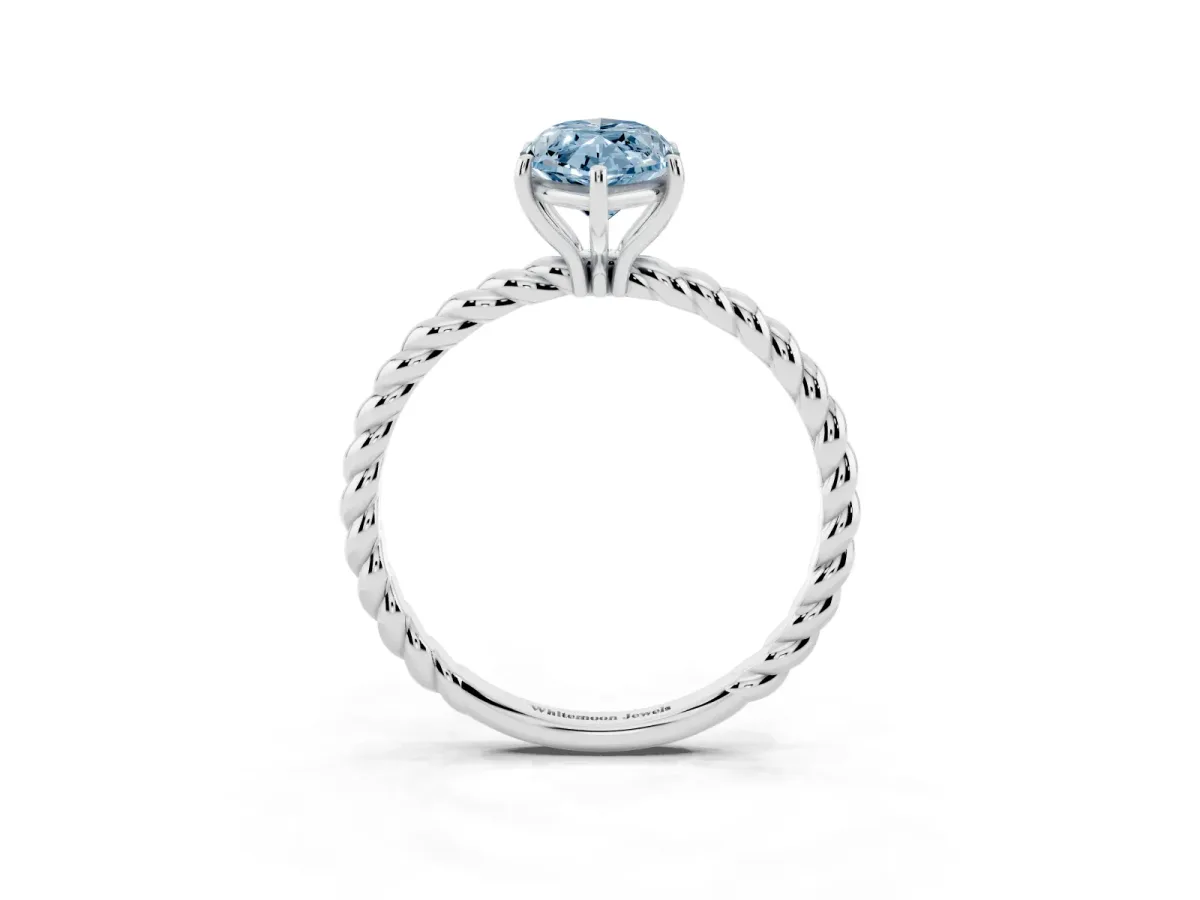 Fancy Blue Marquise Cut Solitaire Twisted Band 4-Prong Ring Silver