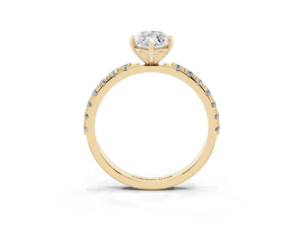 Marquise Cut Diamond Solitaire Pavé Band with Four-Prong Setting Yellow gold