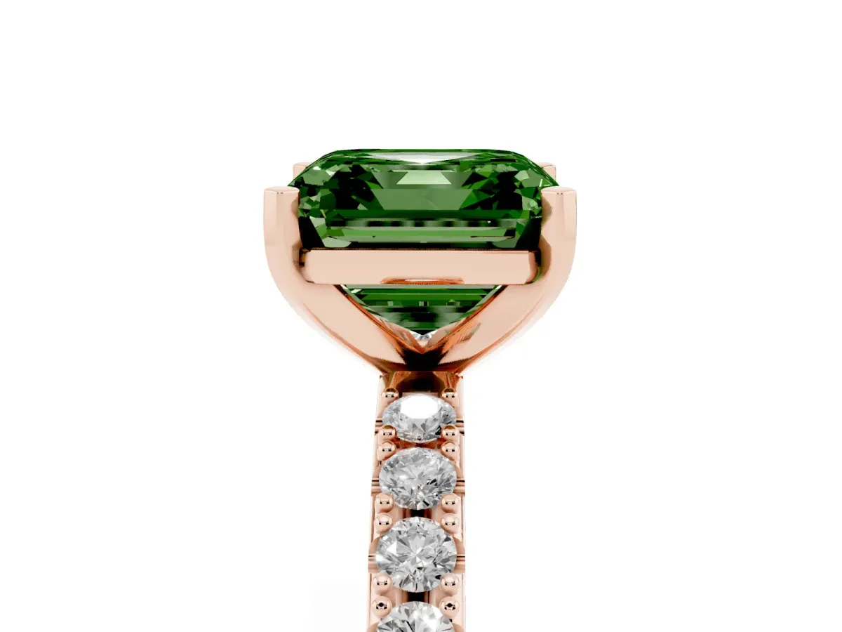 Fancy Green Asscher Cut Diamond Solitaire Pavé Band with Four-Prong Setting Rose gold