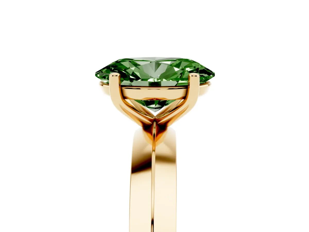 Fancy Green Oval Cut Cut Solitaire Engagement Ring with Flat Band and Four-Prong Setting Yellow gold