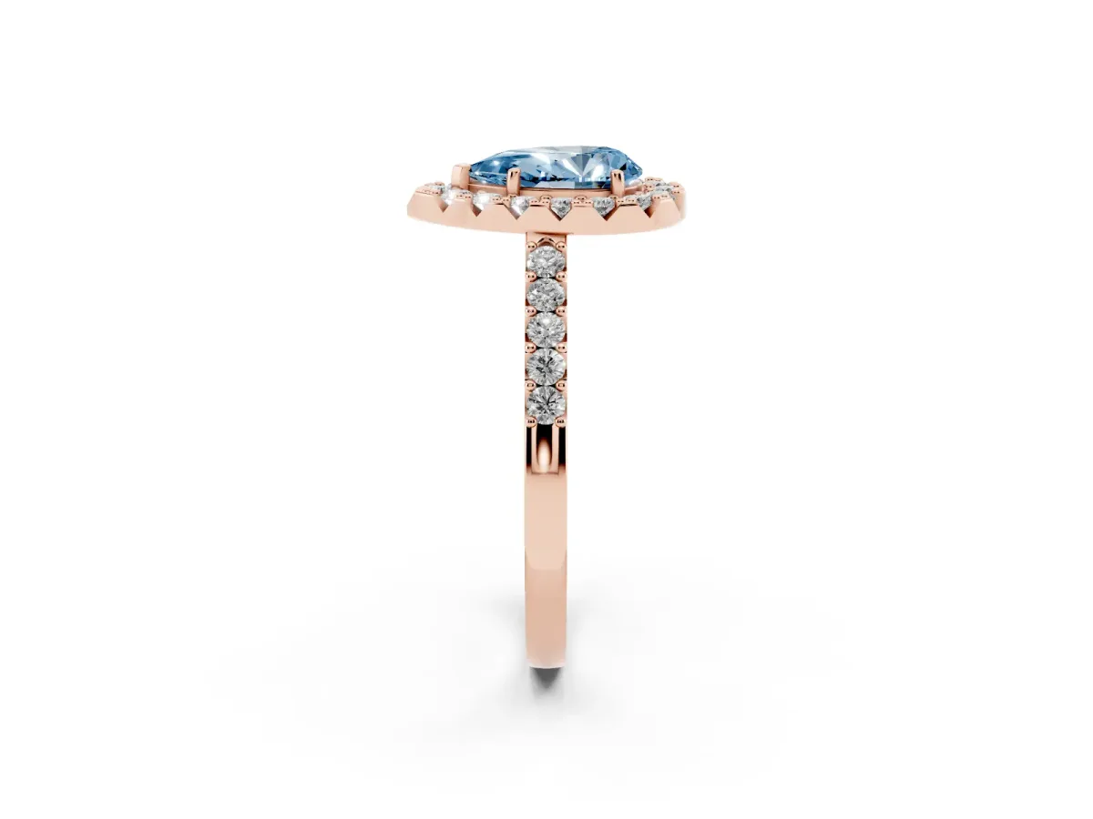 Fancy Blue Pear Cut Halo Diamond Pavé Solitaire Ring Rose gold
