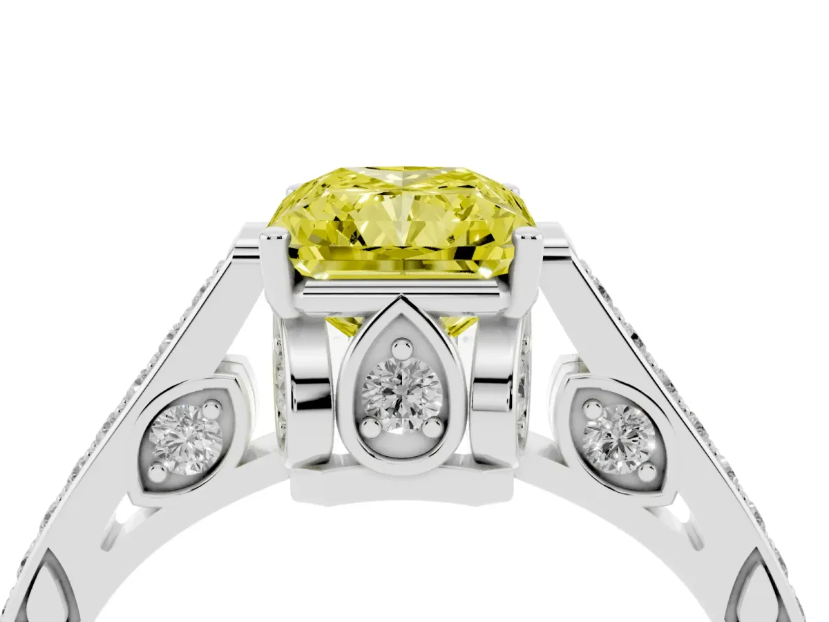 Fancy Yellow Radiant Cut Cut Cathedral Pave Diamond Engagement Ring with Six-Prong Setting Silver