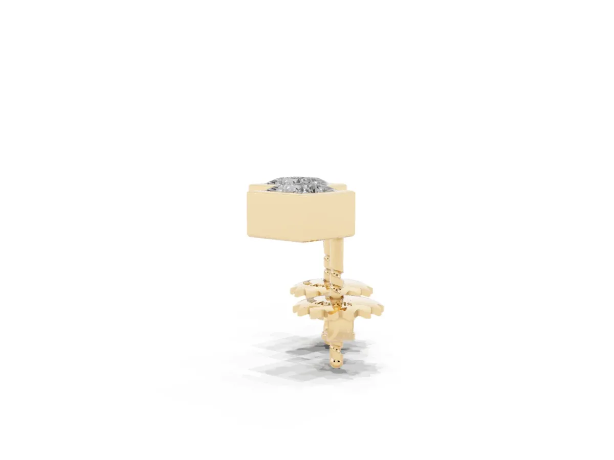 Princess Cut Bezel Set Diamond Stud Earrings Yellow gold