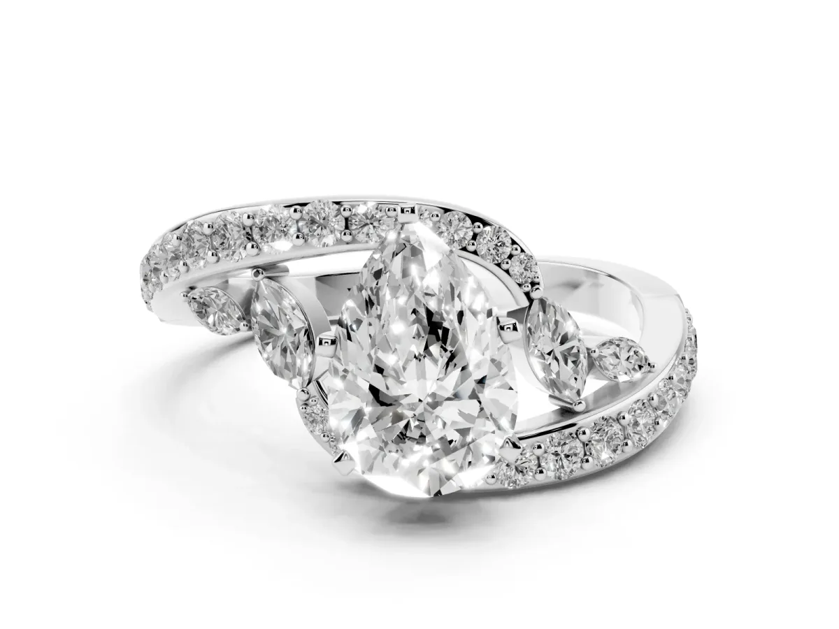 Pear Cut Solitaire with Pavé Twist Band and Four-Prong Setting Silver