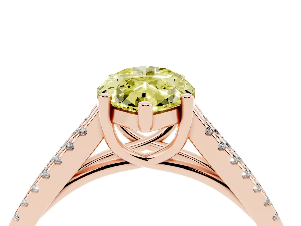 Fancy Yellow Marquise Cut Diamond Solitaire Engagement Ring with Split Shank Pavé Band Rose gold